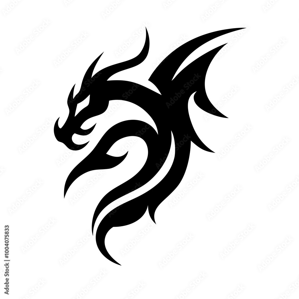 Dragon. A simple vector black and white tattoo drawing. Dragon. A simple vector black and white tattoo drawing.