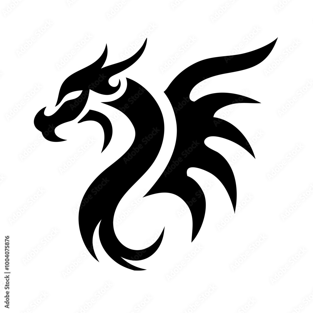 Dragon. A simple vector black and white tattoo drawing. Dragon. A simple vector black and white tattoo drawing.