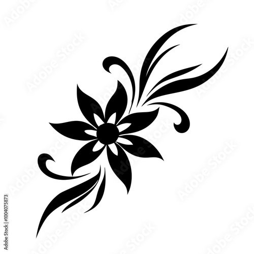 Flower. A simple vector black and white tattoo drawing.