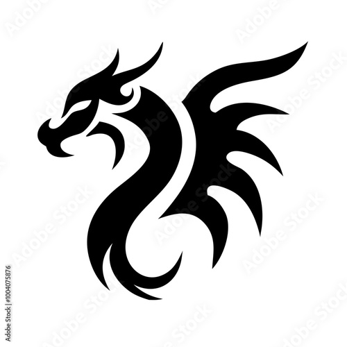 Dragon. A simple vector black and white tattoo drawing.