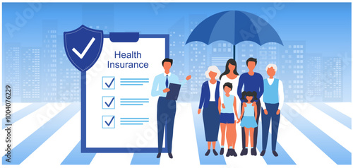 Insurance agent present insurance policy for family to protect from life and health accident. Health and life insurance policy, healthcare concept
