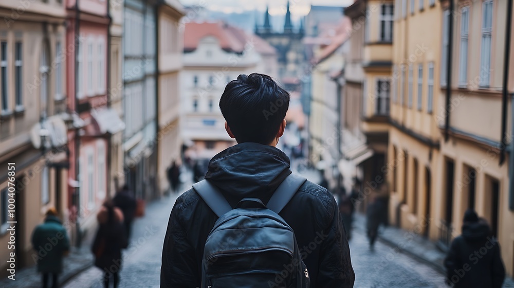 Traveler Gazing at the Prague Skyline Traveler Gazing at the Prague Skyline
