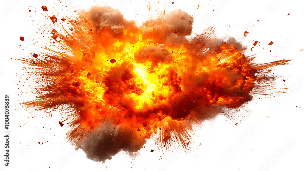 Explosion with fire, smoke, and debris spreading out from a central point. transparent background. Explosion with fire, smoke, and debris spreading out from a central point. transparent background.