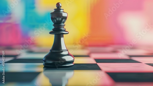 Pawn chess piece starting on chess board isolated on colorful background photo