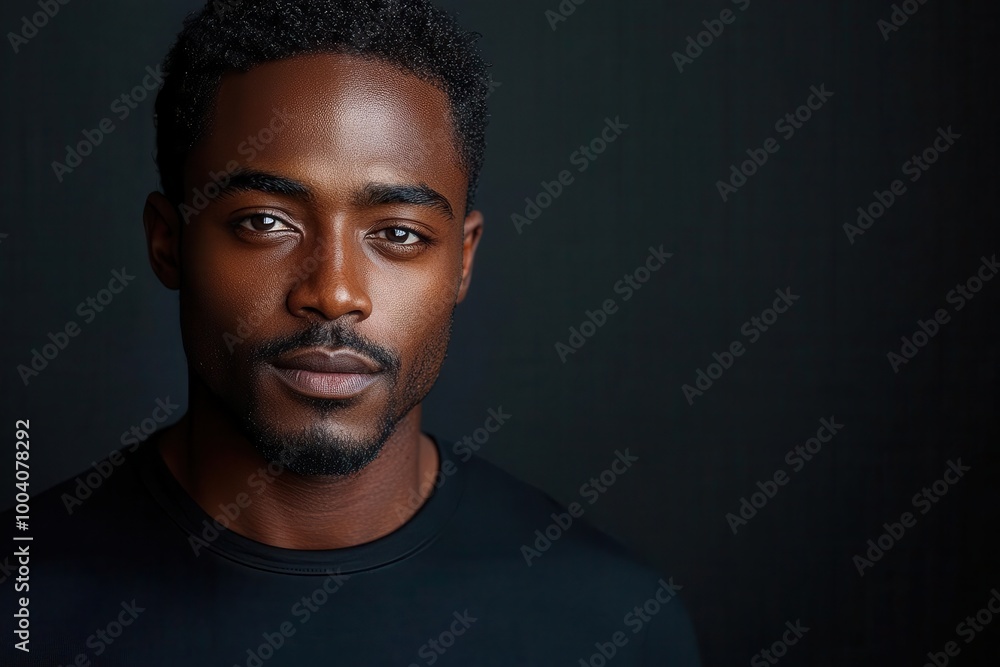 african american man in a blank black tshirt posing against a simple background ideal for logo placement or branding mockups the focus is on versatility and creativity in design african american man in a blank black tshirt posing against a simple background ideal for logo placement or branding mockups the focus is on versatility and creativity in design
