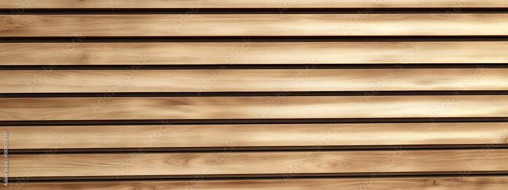 Naklejka premium Wooden wall. Texture of wood panels. Pattern of slats with horizontal stripes. Modern interior fences and partitions used in architecture. Cladding from boards is a building material.
