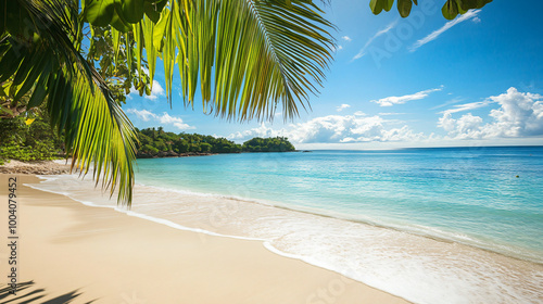 A vibrant tropical beach background, ideal for vacation themes. photo