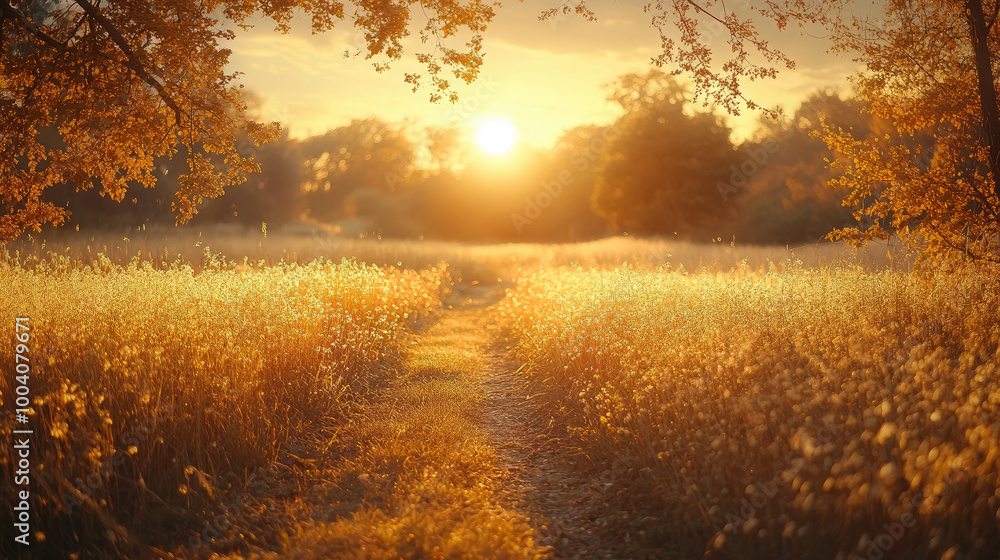 autumn field, soft golden light, nature, fall, trees, countryside, landscape, seasonal background, wallpaper, season, harvest, yellow grass, foliage, leaves, sky, sunset