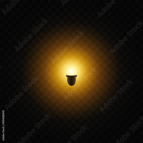 Glowing wall sconce light isolated on transparent background. Soft yellow glow emanates from a sleek, modern fixture. Abstract lighting for interior design, decor, or ambient lighting effects.