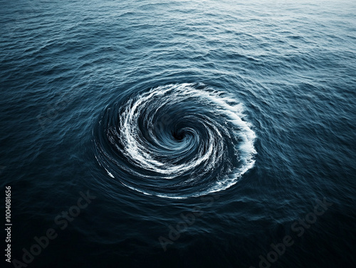 Swirling water vortex creates a mesmerizing pattern in deep ocean waters.