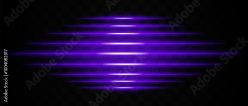 Horizontal purple light effect isolated on transparent background. Radiant light stripes creating a glowing, layered effect. Ideal for design, abstract backgrounds, and digital graphics. photo