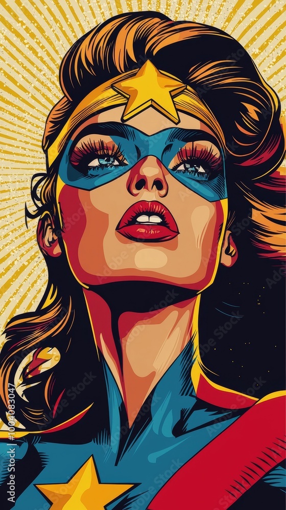 Powerful pop-art inspired superhero portrait with vibrant colors, highlighting strength, confidence, and empowerment Powerful pop-art inspired superhero portrait with vibrant colors, highlighting strength, confidence, and empowerment