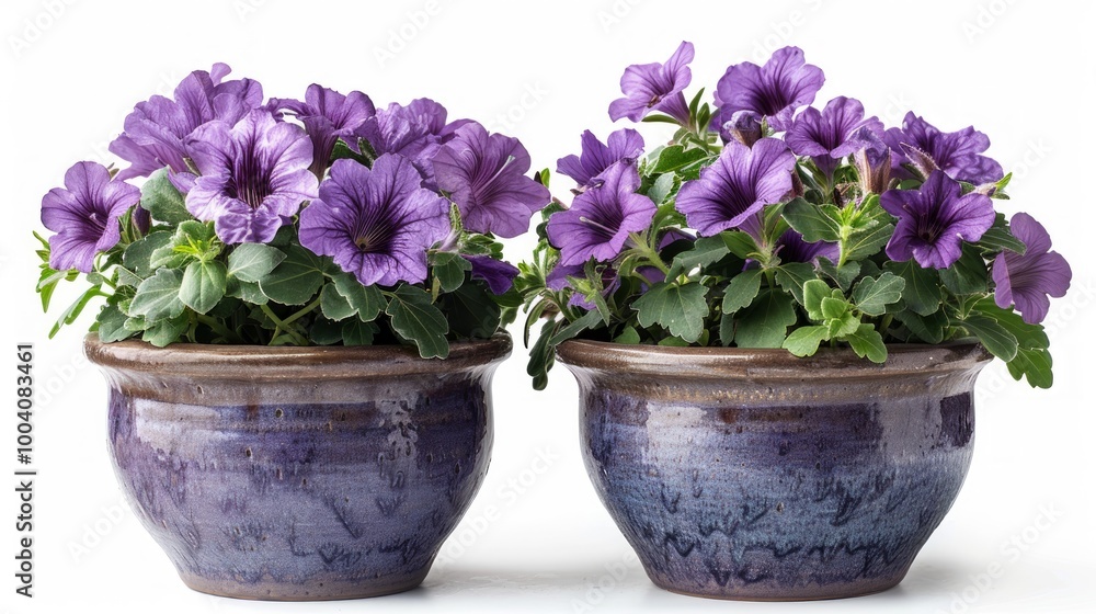Two Flower pot. Purple plant isolated on white background Two Flower pot. Purple plant isolated on white background