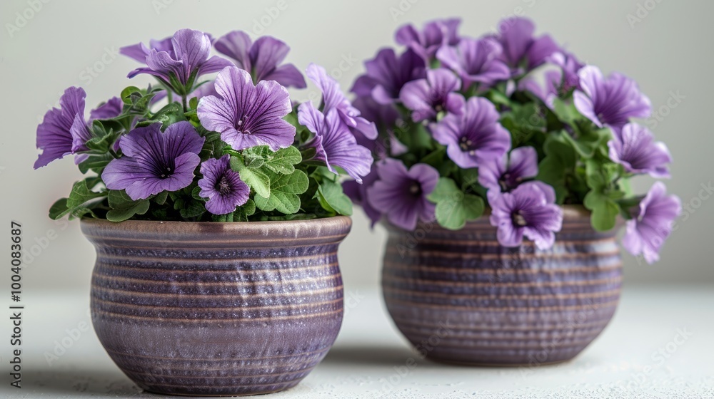 Naklejka premium Two Flower pot. Purple plant isolated on white background 