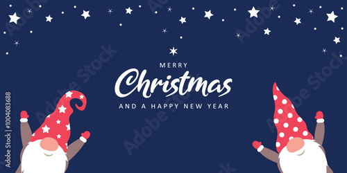 christmas greeting card with cute christmas dwarf in winter vector illustration EPS10