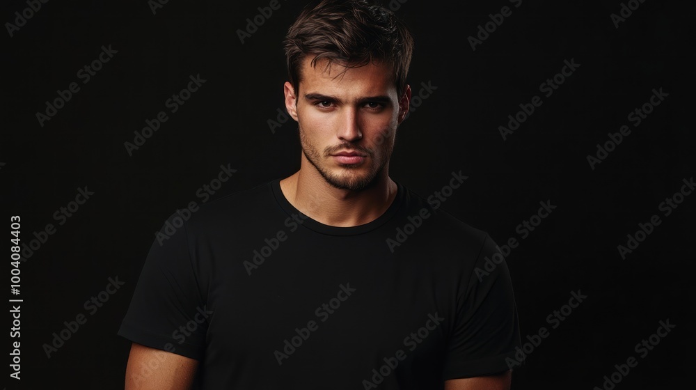 Man in simple black tee studio portrait Man in simple black tee studio portrait
