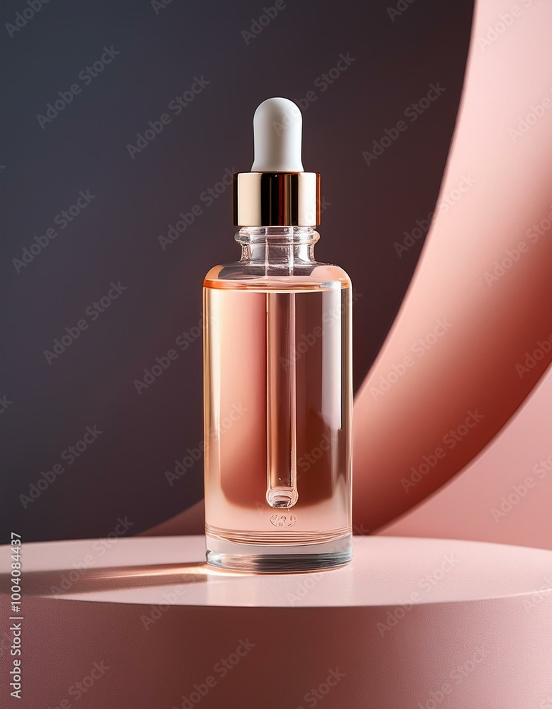 Dropper bottle on pink platform Dropper bottle on pink platform