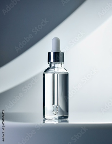 Glass dropper bottle on white