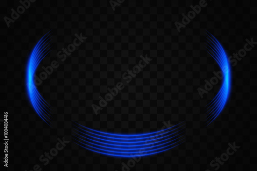 Golden curved neon light elements forming a partial circle on a transparent background. Ideal for futuristic and tech-themed designs.