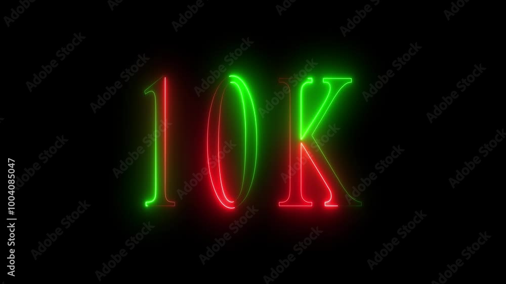 10K Electric red and green lighting text with animation on black background. Ten thousand neon sign. 10K Electric red and green lighting text with animation on black background. Ten thousand neon sign.