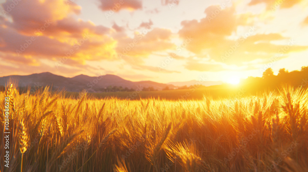 A vibrant sunset over a field of tall, golden wheat. A vibrant sunset over a field of tall, golden wheat.