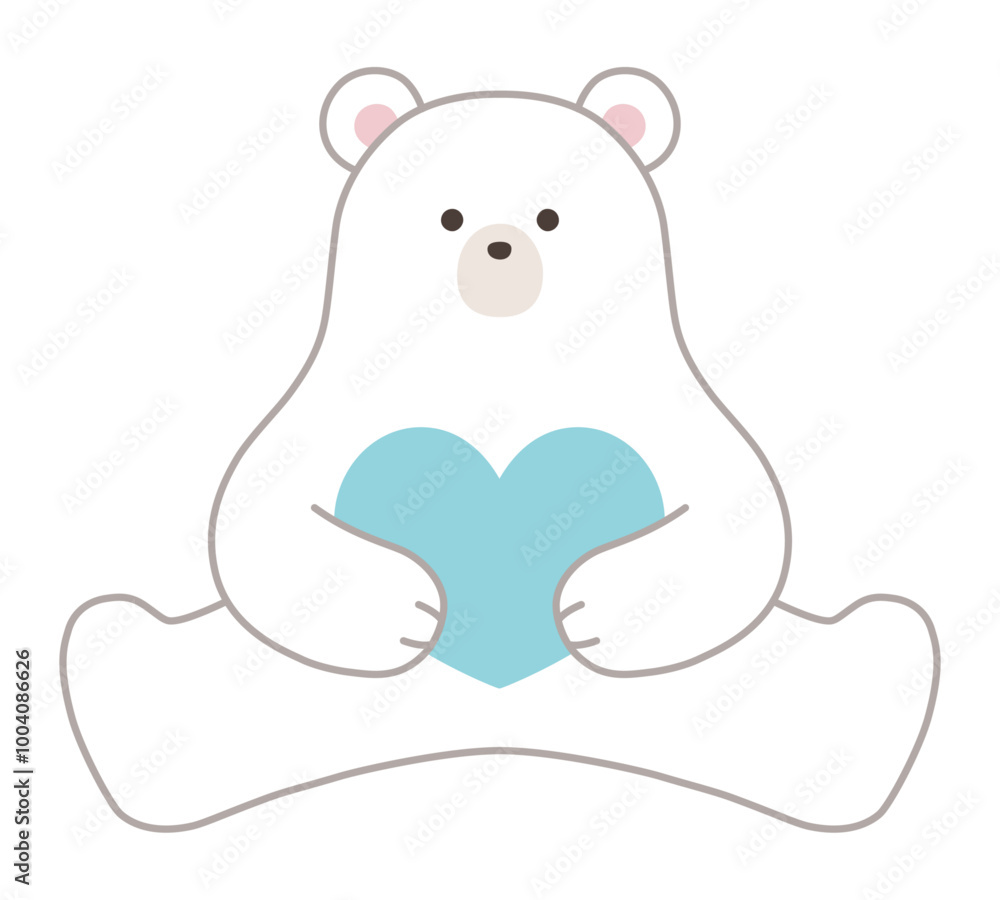 Naklejka premium かわいい白熊のベクターイラスト。ハート、シロクマ、ホッキョクグマ
