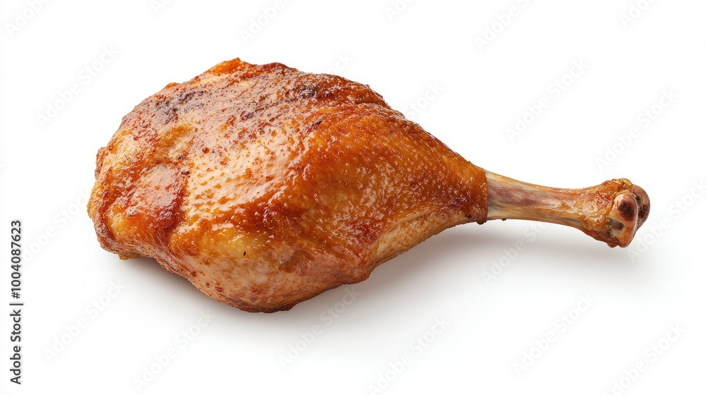 Isolated roast duck leg with a crispy exterior, placed on a clean white background, ideal for showcasing gourmet poultry dishes or culinary blogs and menus. - Isolated roast duck leg with a crispy exterior, placed on a clean white background, ideal for showcasing gourmet poultry dishes or culinary blogs and menus. -