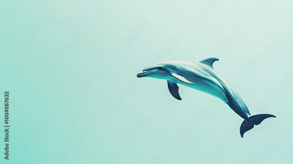 A dolphin leaping against a solid-colored background, frozen mid-jump for a dynamic, minimalist shot. A dolphin leaping against a solid-colored background, frozen mid-jump for a dynamic, minimalist shot.