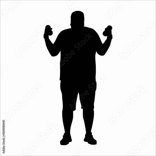 Silhouette of a fat man exercising