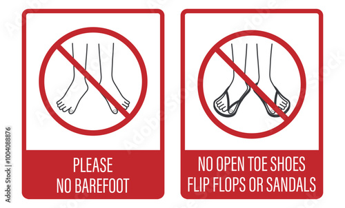 Prohibition sign do not wear flip flop, slippers, sandal, sandals, open footwear and don't barefoot with red circle crossed out of disallowed, 3d outline