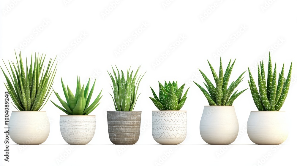Fototapeta premium Six Succulents In Pots.