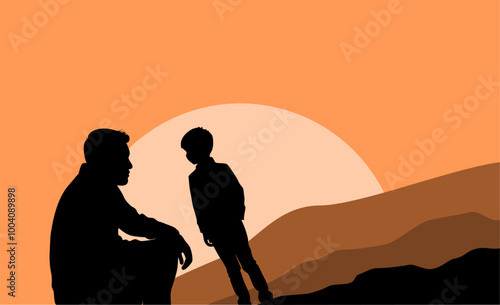 Körper Vektor Silhouette - Vater und Sohn vor der untergehenden Sonne