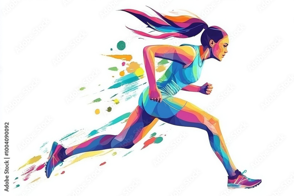 Stock illustration of a colorful abstract painting of a female runner on a white background. Stock illustration of a colorful abstract painting of a female runner on a white background.