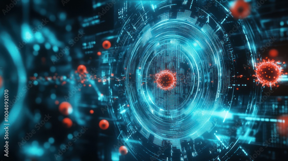 Obraz premium Virus-like digital structure in blue tech environment