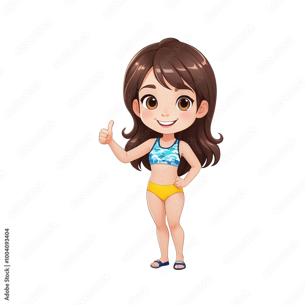 a cute little girl in swimming suit cartoon standing, smiling and giving a thumb up cut out a cute little girl in swimming suit cartoon standing, smiling and giving a thumb up cut out