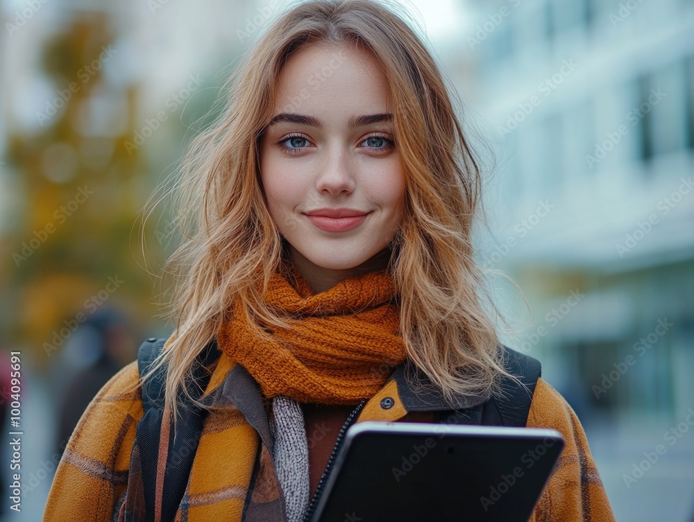 Obraz premium Stylish Young Woman with Scarf and Book