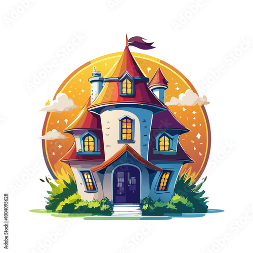 Magical house vector art illustration logo design