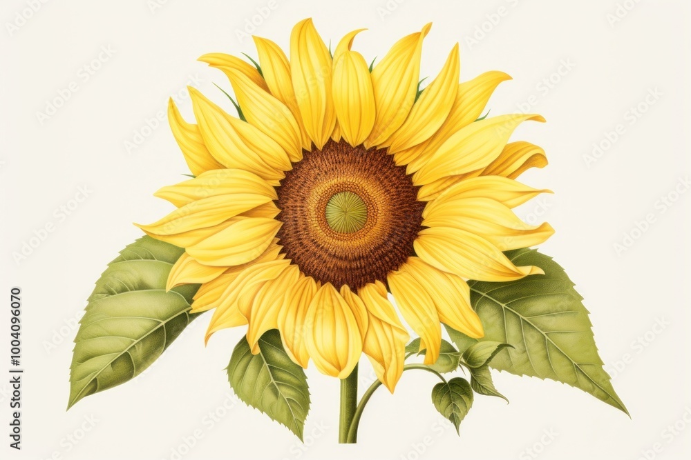 Naklejka premium Botanical illustration sunflower plant inflorescence asterales.