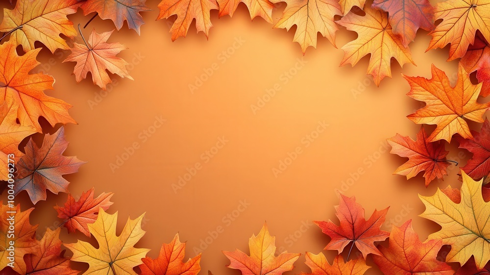 Fall leaves scattered in all four corners, soft gradient background, Autumn scatter, blank center for text Fall leaves scattered in all four corners, soft gradient background, Autumn scatter, blank center for text