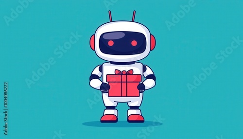 Cute Robot Holding a Gift Box AI Technology Concept Illustration