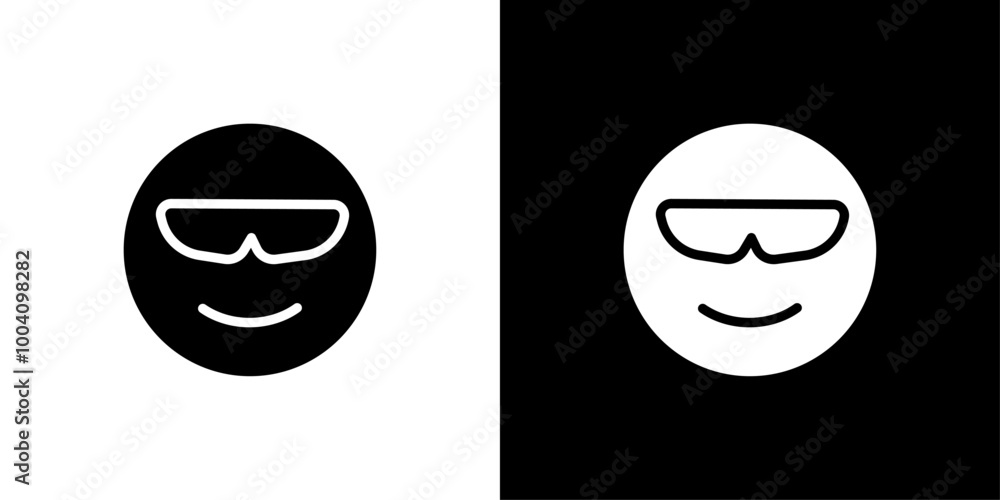 Cool Emoji Icon Flat art illustration in outline Cool Emoji Icon Flat art illustration in outline