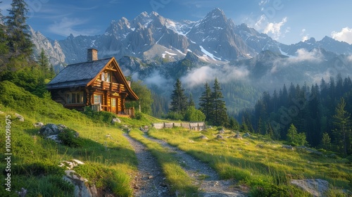 Wonderful landscape in Tatras. Traditional mountain chalet in picturesque (Gasienicowa) valley. Zakopane, Poland. Amazing hiking trail. Fabulous place in mountains. Most beautiful places on world. 