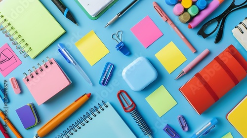 View of sticky notes with school and office accessories