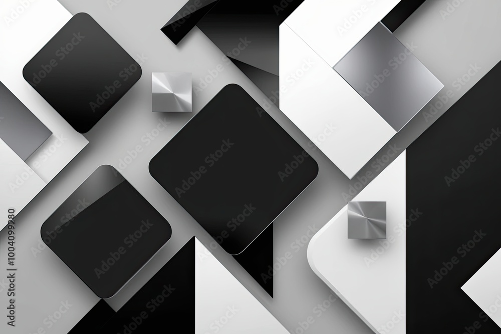Modern Abstract Background in Black White Silver and Gray with Geometric Shapes and 3D Effects for Design Projects Modern Abstract Background in Black White Silver and Gray with Geometric Shapes and 3D Effects for Design Projects