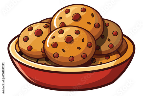 Chocolate bean cookies in a Bowl, illustration on white background.