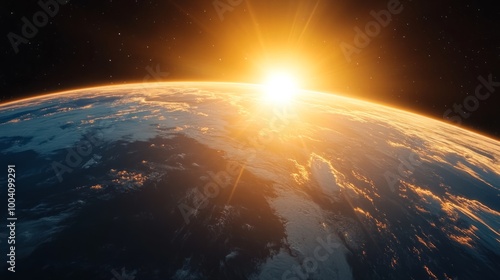 Ultra-Realistic Planet Earth with Sunrise in Space Showcasing Cosmic Beauty and Bright Colors