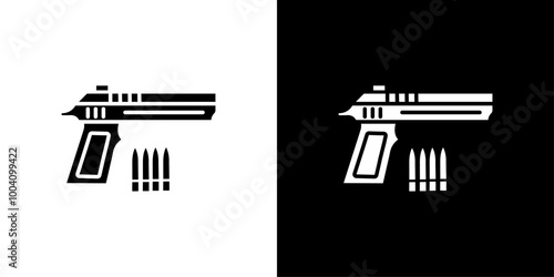 Gun with ammunition icon Flat art illustration in outline