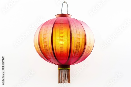 Paper lantern hanging from the ceiling with warm colors, can be used for various events or as decorative element photo