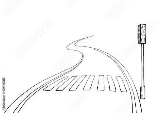 Crosswalk traffic light road graphic black white sketch illustration vector