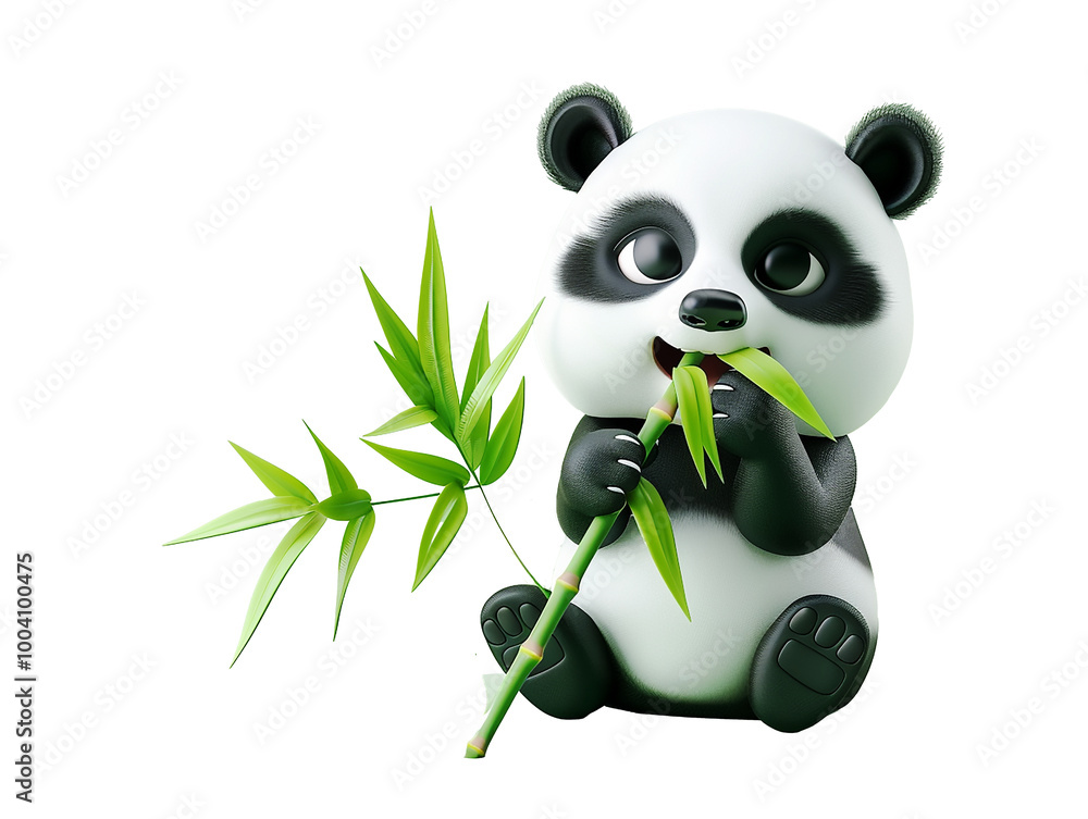 3d rendering a cute panda eating bamboo cartoon style cut out 3d rendering a cute panda eating bamboo cartoon style cut out